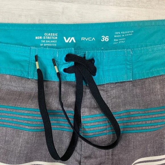 RVCA Classic Non-Stretch Board Shorts Size 36 Blue and Grey Striped - Picture 2 of 15